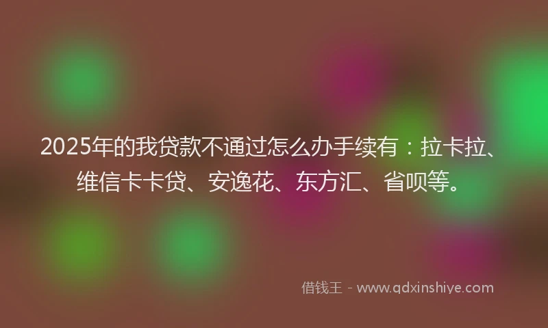 2025年的我贷款不通过怎么办手续有：拉卡拉、维信卡卡贷、安逸花、东方汇、省呗等。