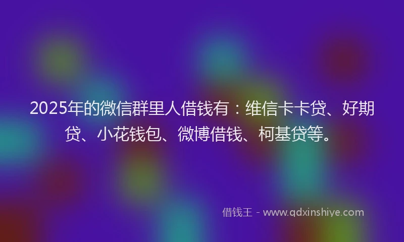 2025年的微信群里人借钱有：维信卡卡贷、好期贷、小花钱包、微博借钱、柯基贷等。