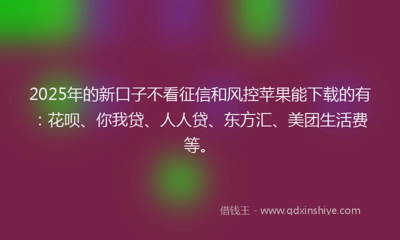 2025年的新口子不看征信和风控苹果能下载的有：花呗、你我贷、人人贷、东方汇、美团生活费等。