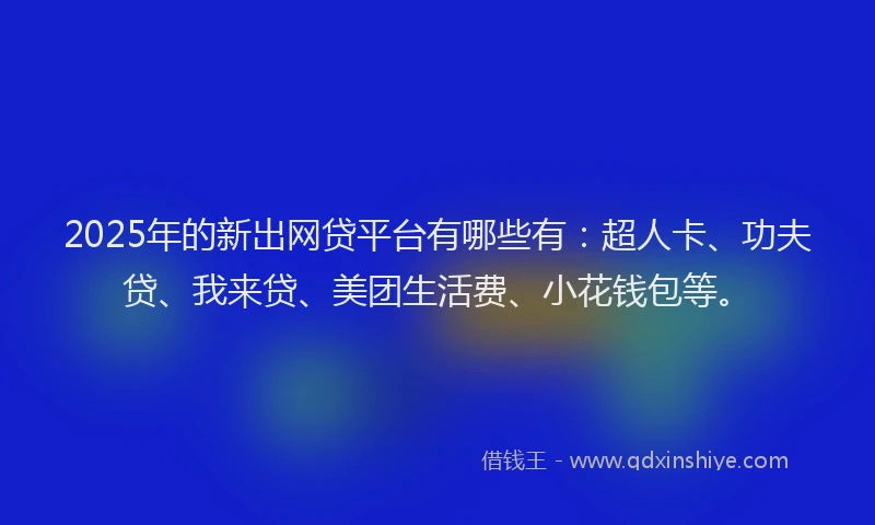 2025年的新出网贷平台有哪些有：超人卡、功夫贷、我来贷、美团生活费、小花钱包等。