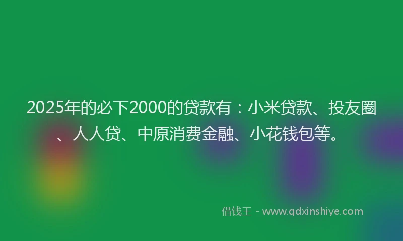 2025年的必下2000的贷款有：小米贷款、投友圈、人人贷、中原消费金融、小花钱包等。