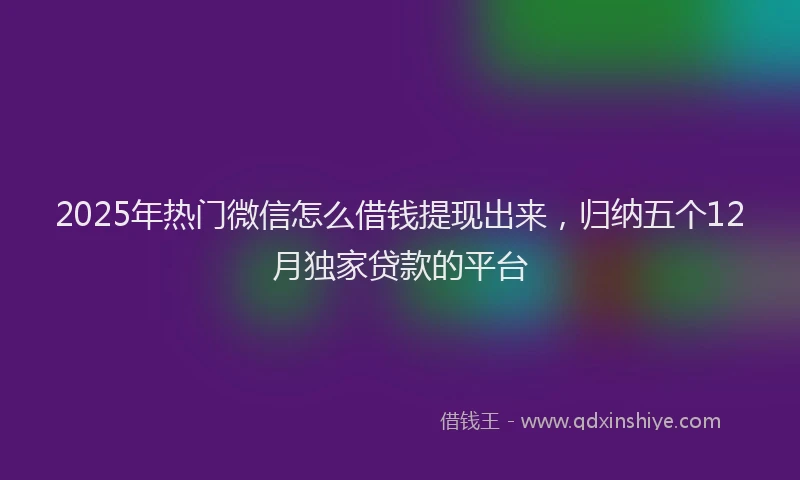 2025年热门微信怎么借钱提现出来，归纳五个12月独家贷款的平台