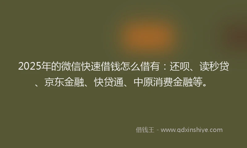 2025年的微信快速借钱怎么借有：还呗、读秒贷、京东金融、快贷通、中原消费金融等。