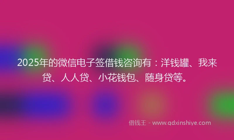 2025年的微信电子签借钱咨询有：洋钱罐、我来贷、人人贷、小花钱包、随身贷等。