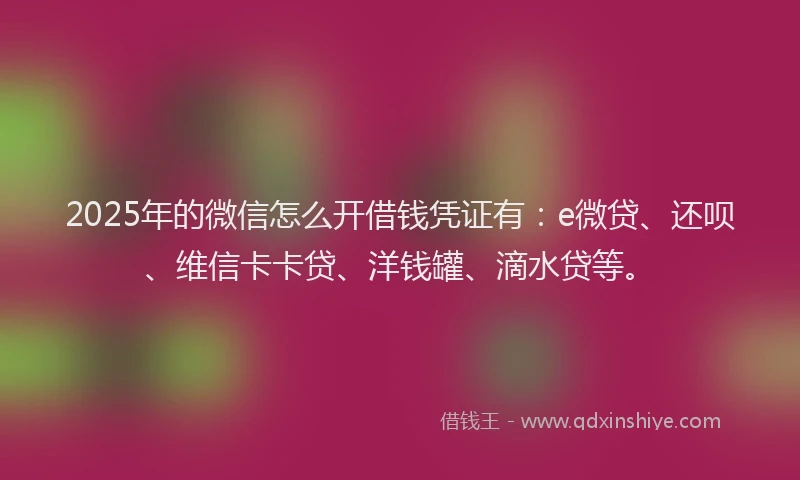 2025年的微信怎么开借钱凭证有：e微贷、还呗、维信卡卡贷、洋钱罐、滴水贷等。