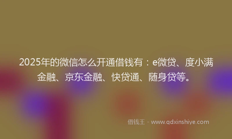 2025年的微信怎么开通借钱有：e微贷、度小满金融、京东金融、快贷通、随身贷等。