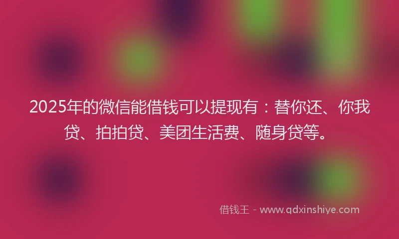 2025年的微信能借钱可以提现有：替你还、你我贷、拍拍贷、美团生活费、随身贷等。
