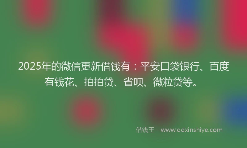 2025年的微信更新借钱有：平安口袋银行、百度有钱花、拍拍贷、省呗、微粒贷等。