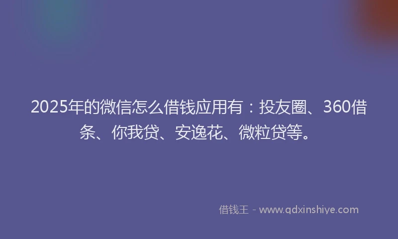 2025年的微信怎么借钱应用有:投友圈、360借条、你我贷、安逸花、微粒贷等。