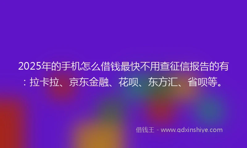 2025年的手机怎么借钱最快不用查征信报告的有：拉卡拉、京东金融、花呗、东方汇、省呗等。