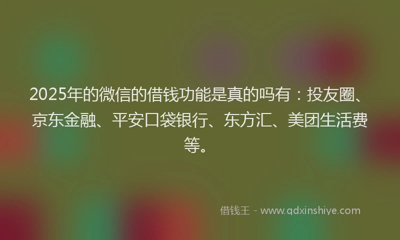 2025年的微信的借钱功能是真的吗有：投友圈、京东金融、平安口袋银行、东方汇、美团生活费等。