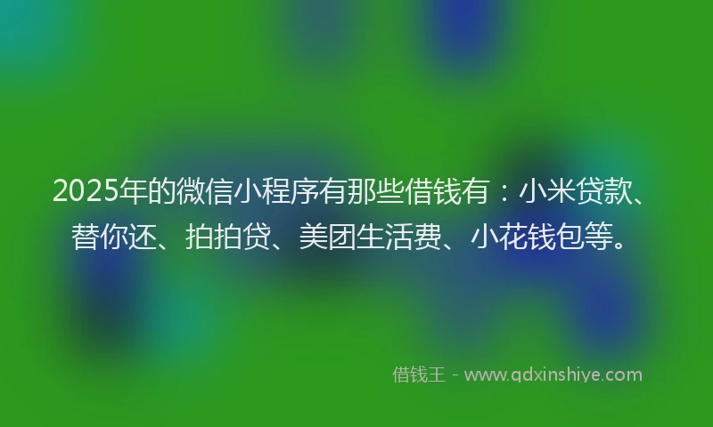 2025年的微信小程序有那些借钱有：小米贷款、替你还、拍拍贷、美团生活费、小花钱包等。
