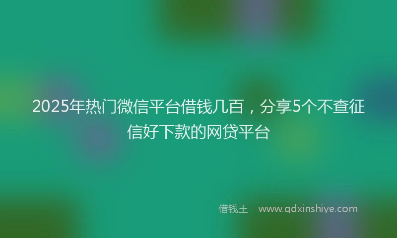 2025年热门微信平台借钱几百，分享5个不查征信好下款的网贷平台