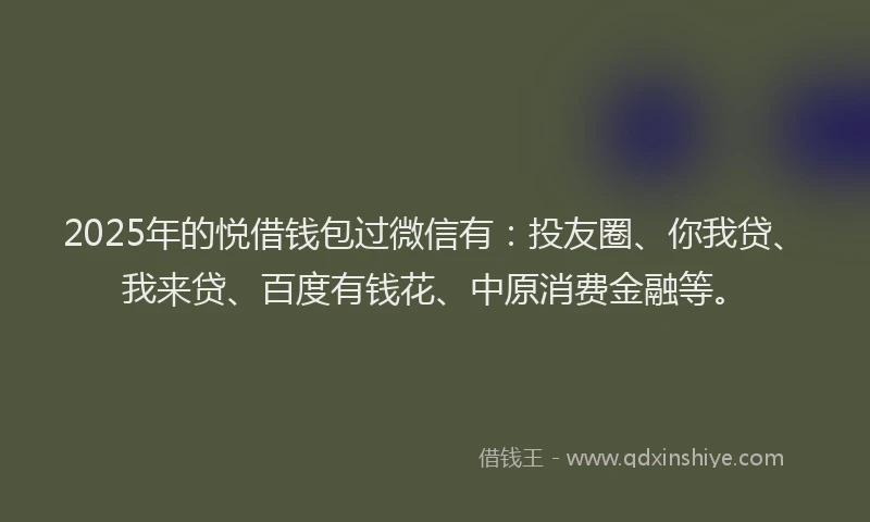 2025年的悦借钱包过微信有：投友圈、你我贷、我来贷、百度有钱花、中原消费金融等。