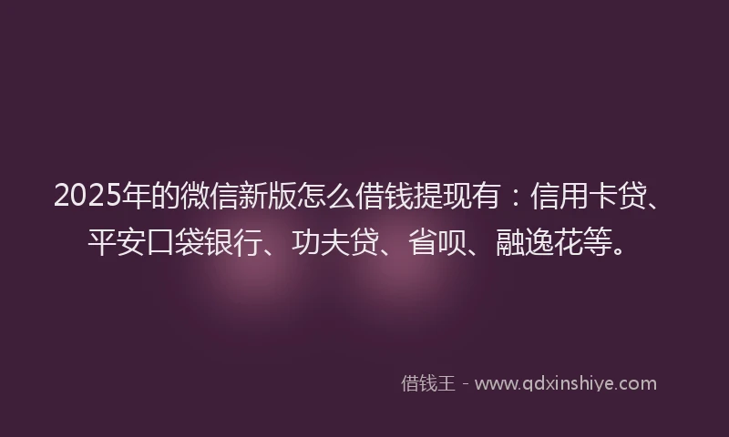 2025年的微信新版怎么借钱提现有：信用卡贷、平安口袋银行、功夫贷、省呗、融逸花等。
