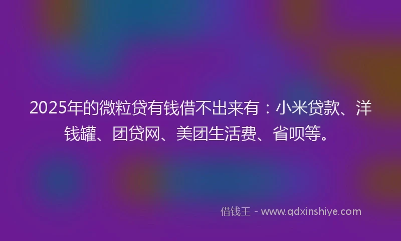 2025年的微粒贷有钱借不出来有：小米贷款、洋钱罐、团贷网、美团生活费、省呗等。