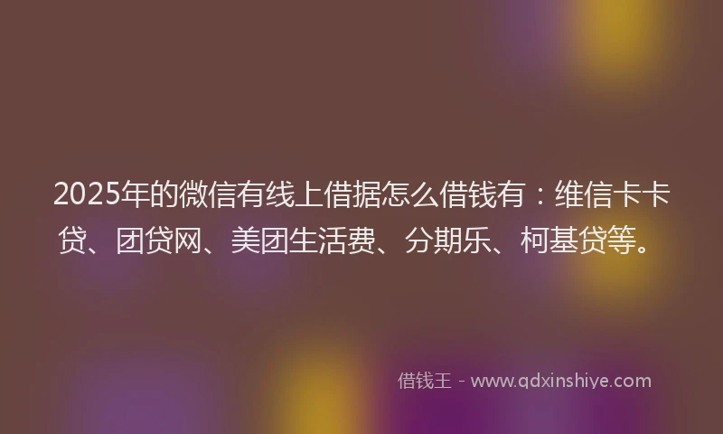 2025年的微信有线上借据怎么借钱有：维信卡卡贷、团贷网、美团生活费、分期乐、柯基贷等。