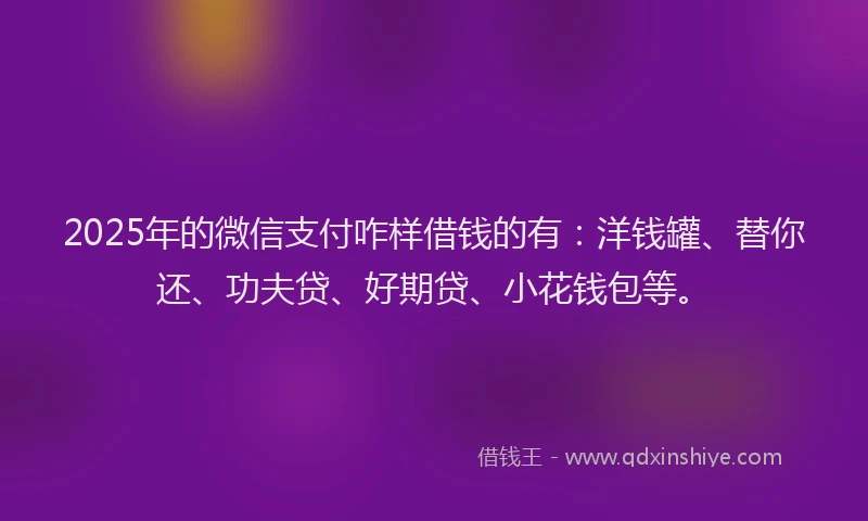 2025年的微信支付咋样借钱的有：洋钱罐、替你还、功夫贷、好期贷、小花钱包等。