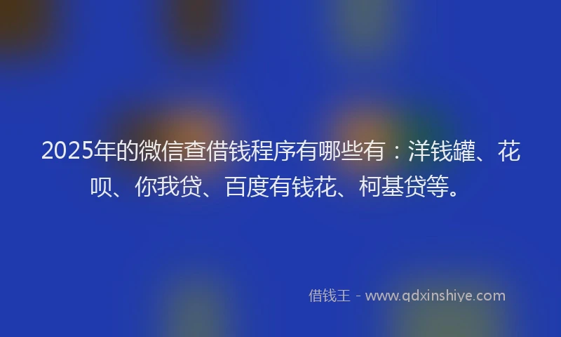2025年的微信查借钱程序有哪些有：洋钱罐、花呗、你我贷、百度有钱花、柯基贷等。