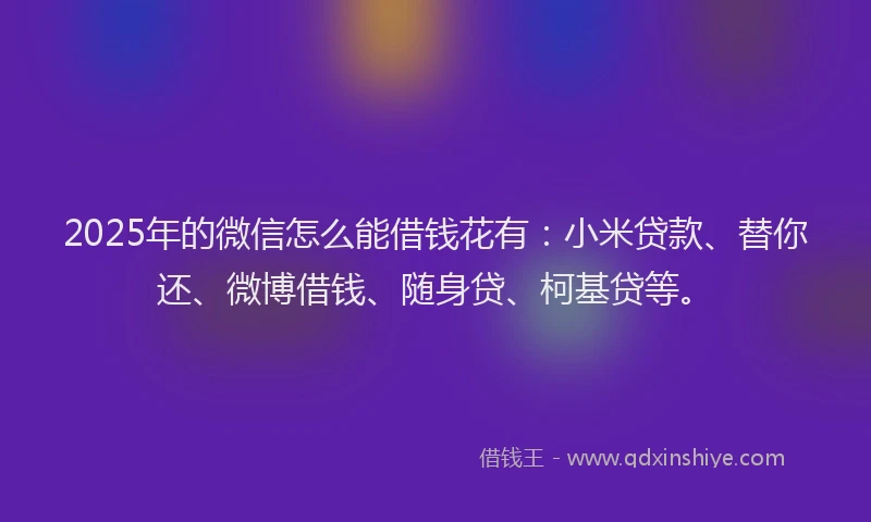 2025年的微信怎么能借钱花有：小米贷款、替你还、微博借钱、随身贷、柯基贷等。