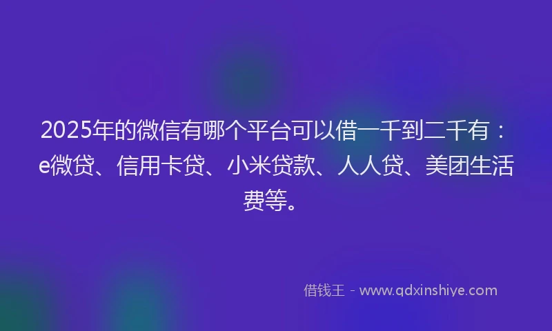 2025年的微信有哪个平台可以借一千到二千有：e微贷、信用卡贷、小米贷款、人人贷、美团生活费等。