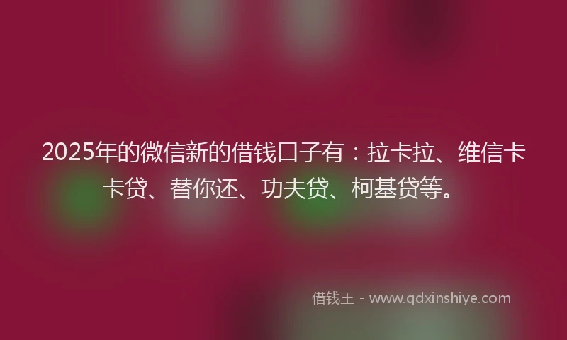 2025年的微信新的借钱口子有：拉卡拉、维信卡卡贷、替你还、功夫贷、柯基贷等。