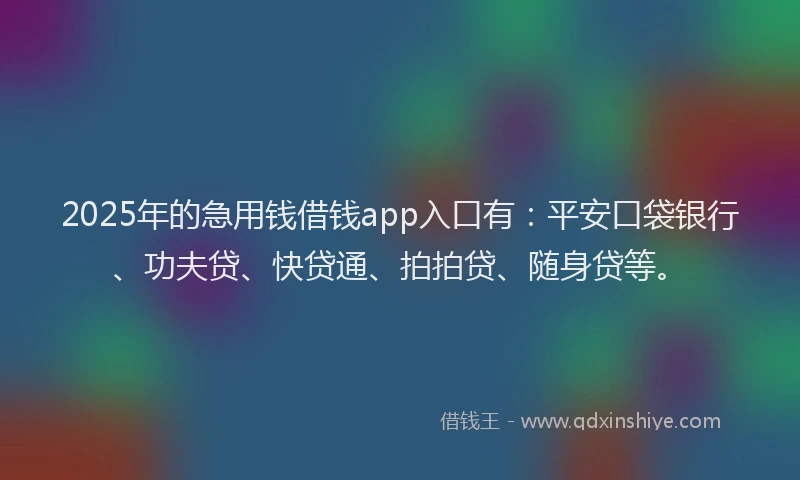 2025年的急用钱借钱app入口有：平安口袋银行、功夫贷、快贷通、拍拍贷、随身贷等。