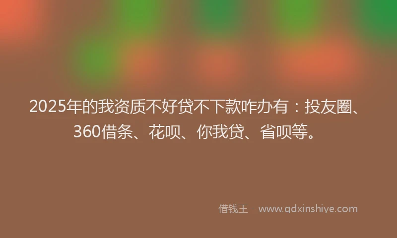 2025年的我资质不好贷不下款咋办有：投友圈、360借条、花呗、你我贷、省呗等。