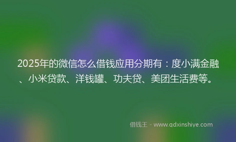 2025年的微信怎么借钱应用分期有：度小满金融、小米贷款、洋钱罐、功夫贷、美团生活费等。