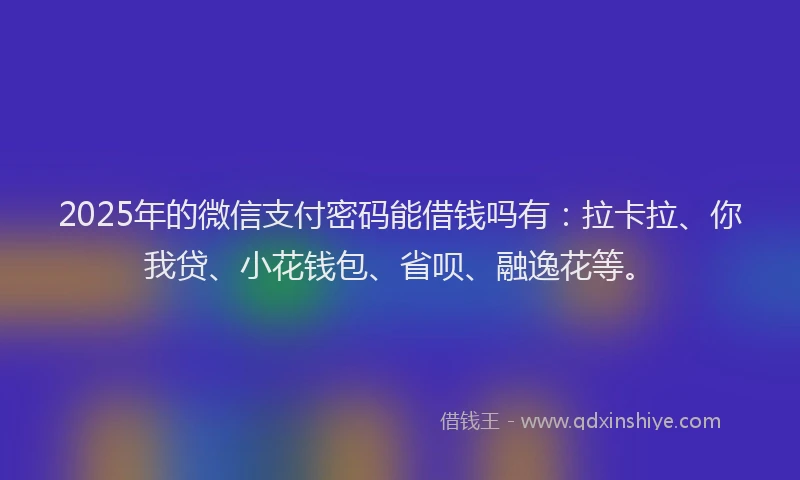 2025年的微信支付密码能借钱吗有：拉卡拉、你我贷、小花钱包、省呗、融逸花等。