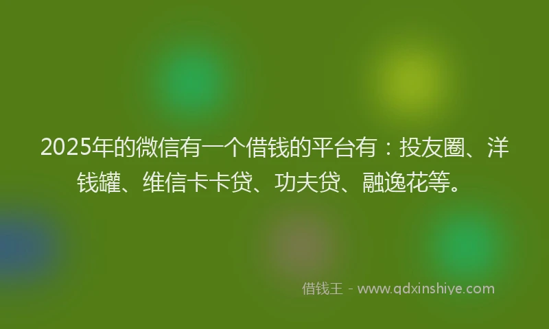 2025年的微信有一个借钱的平台有：投友圈、洋钱罐、维信卡卡贷、功夫贷、融逸花等。