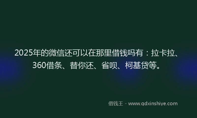2025年的微信还可以在那里借钱吗有：拉卡拉、360借条、替你还、省呗、柯基贷等。