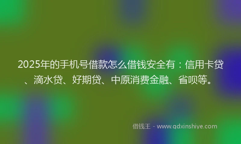 2025年的手机号借款怎么借钱安全有：信用卡贷、滴水贷、好期贷、中原消费金融、省呗等。