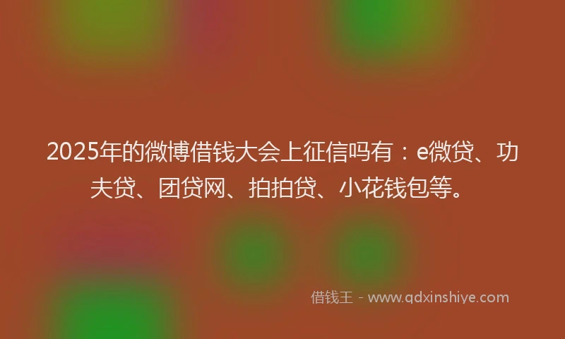 2025年的微博借钱大会上征信吗有：e微贷、功夫贷、团贷网、拍拍贷、小花钱包等。