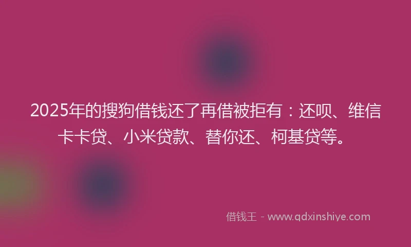 2025年的搜狗借钱还了再借被拒有：还呗、维信卡卡贷、小米贷款、替你还、柯基贷等。
