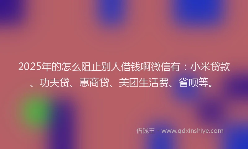 2025年的怎么阻止别人借钱啊微信有：小米贷款、功夫贷、惠商贷、美团生活费、省呗等。
