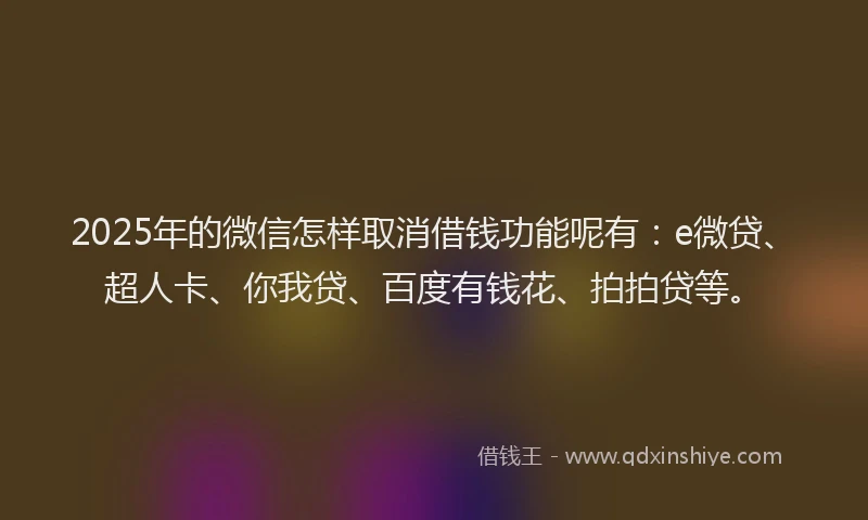 2025年的微信怎样取消借钱功能呢有：e微贷、超人卡、你我贷、百度有钱花、拍拍贷等。