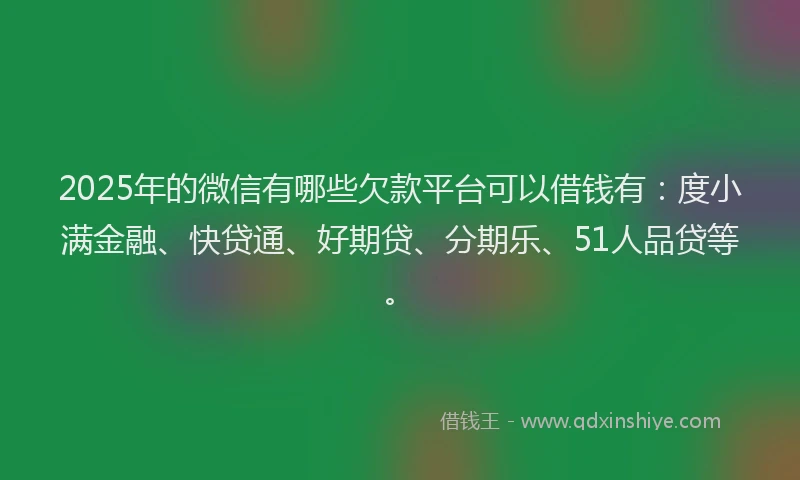 2025年的微信有哪些欠款平台可以借钱有：度小满金融、快贷通、好期贷、分期乐、51人品贷等。