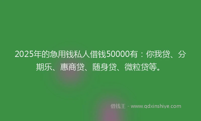 2025年的急用钱私人借钱50000有：你我贷、分期乐、惠商贷、随身贷、微粒贷等。