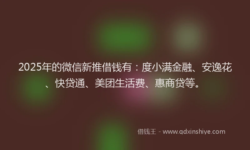 2025年的微信新推借钱有：度小满金融、安逸花、快贷通、美团生活费、惠商贷等。