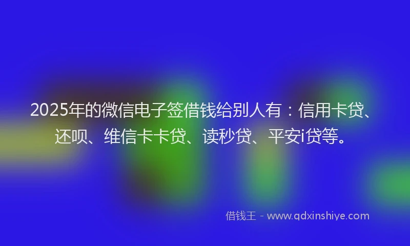2025年的微信电子签借钱给别人有：信用卡贷、还呗、维信卡卡贷、读秒贷、平安i贷等。