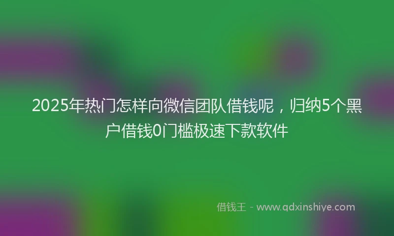 2025年热门怎样向微信团队借钱呢，归纳5个黑户借钱0门槛极速下款软件