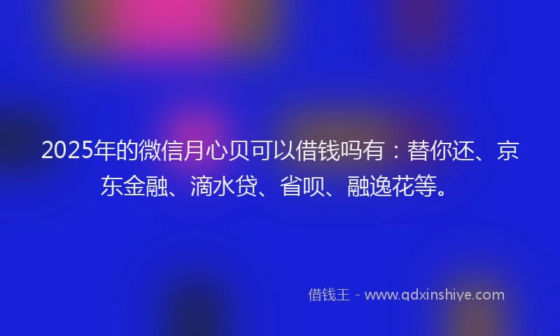 2025年的微信月心贝可以借钱吗有：替你还、京东金融、滴水贷、省呗、融逸花等。