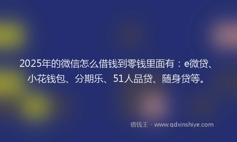 2025年的微信怎么借钱到零钱里面有：e微贷、小花钱包、分期乐、51人品贷、随身贷等。