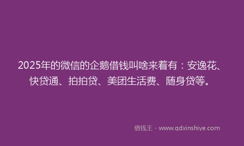 2025年的微信的企鹅借钱叫啥来着有：安逸花、快贷通、拍拍贷、美团生活费、随身贷等。