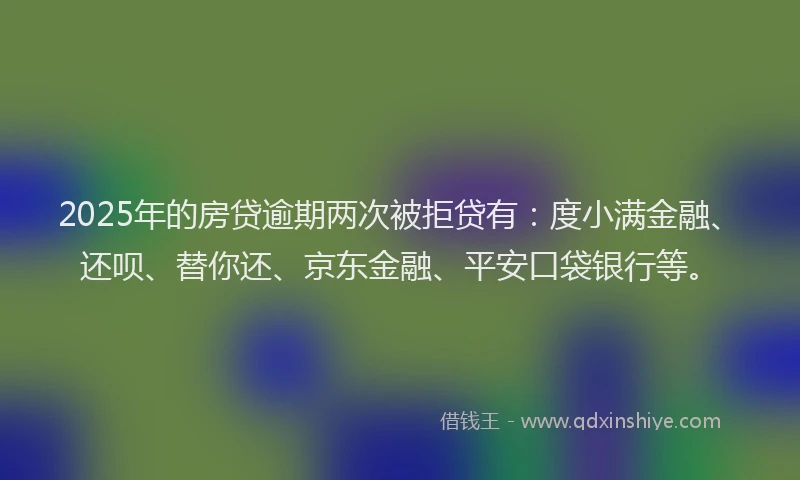2025年的房贷逾期两次被拒贷有：度小满金融、还呗、替你还、京东金融、平安口袋银行等。