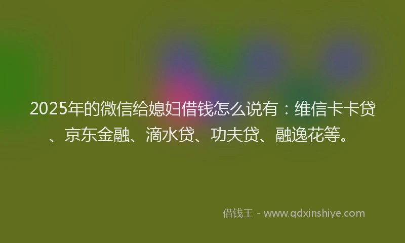 2025年的微信给媳妇借钱怎么说有：维信卡卡贷、京东金融、滴水贷、功夫贷、融逸花等。
