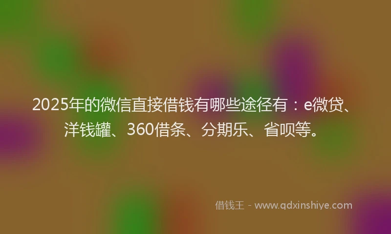 2025年的微信直接借钱有哪些途径有：e微贷、洋钱罐、360借条、分期乐、省呗等。