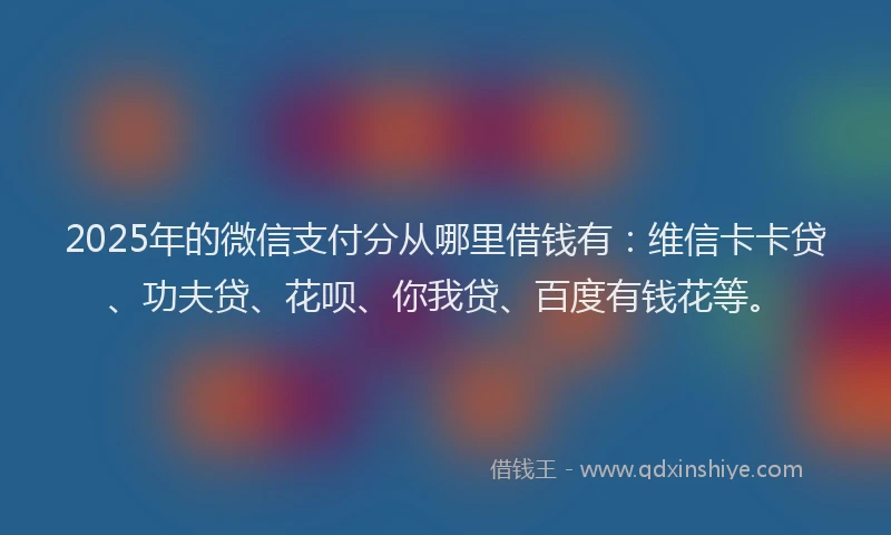 2025年的微信支付分从哪里借钱有：维信卡卡贷、功夫贷、花呗、你我贷、百度有钱花等。