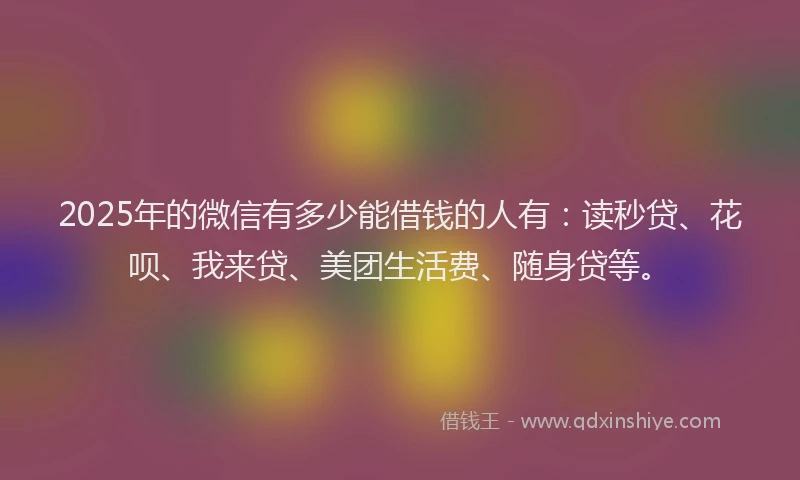 2025年的微信有多少能借钱的人有：读秒贷、花呗、我来贷、美团生活费、随身贷等。